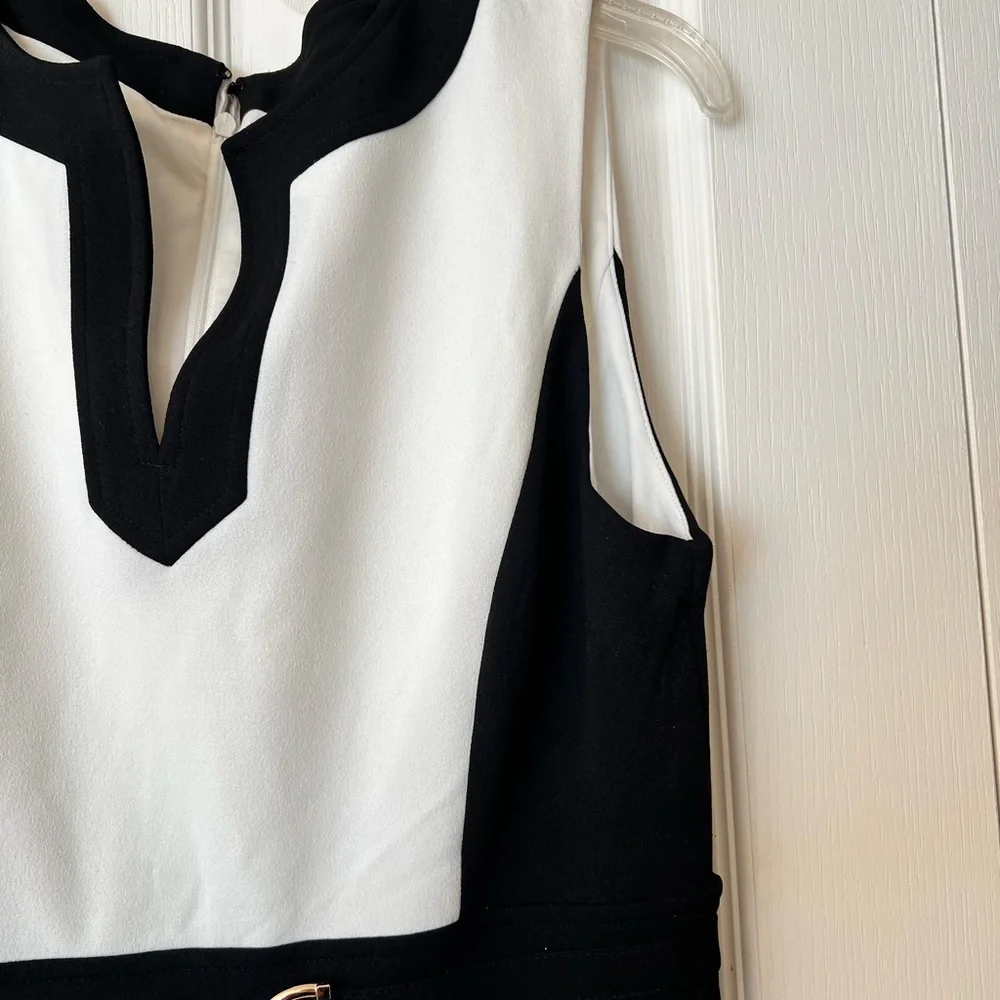 Tahari WomenPolyester Sleeveless Color Block Black & White Dress Size 10 NWT - Picture 4 of 7